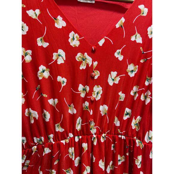 Siren Lily Red Floral Maxi Dress XL Mesh Lined Boho Prairie Peasant Cottagecore - Picture 3 of 9